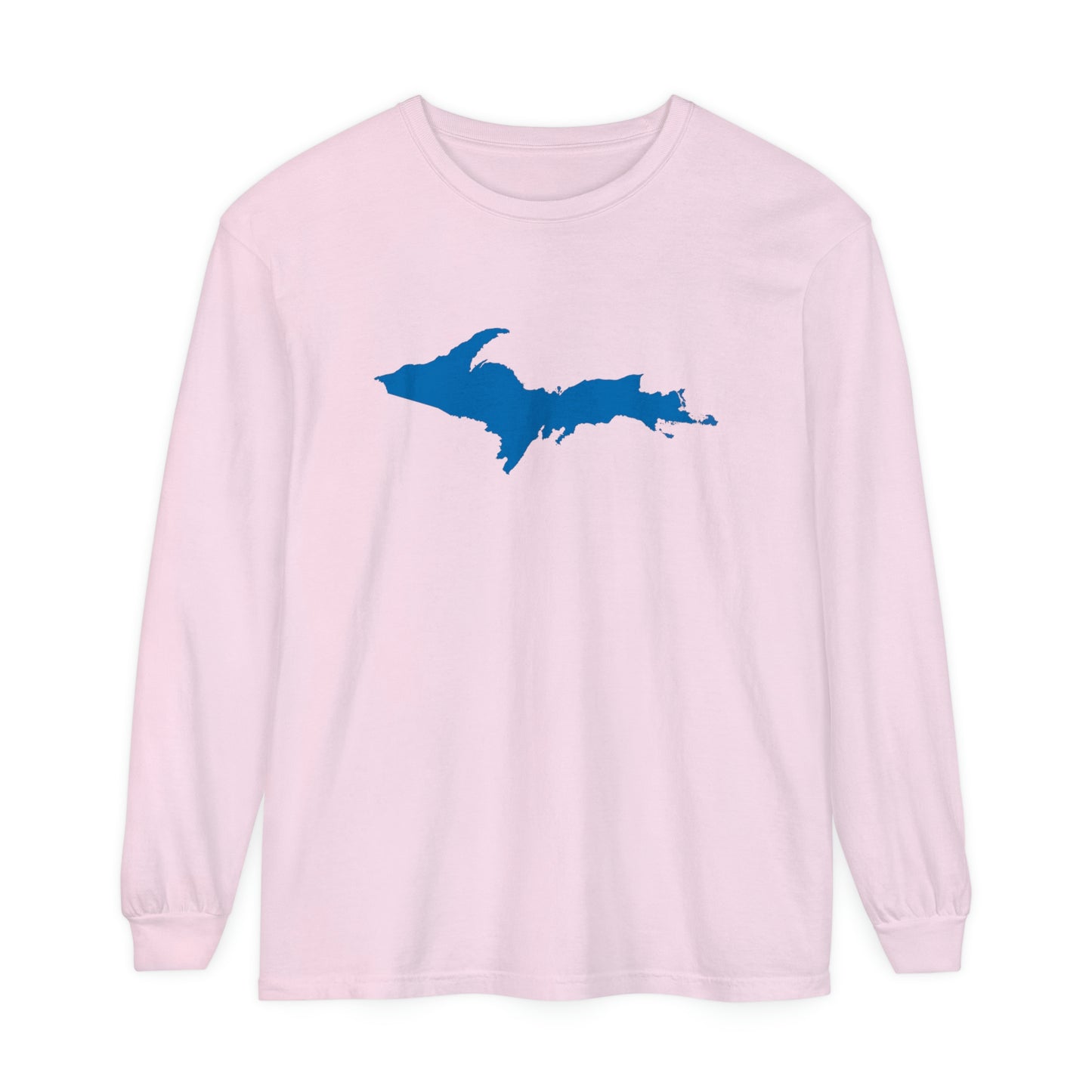 Michigan Upper Peninsula Garment-Dyed T-Shirt (w/ Azure UP Outline) | Unisex Long Sleeve