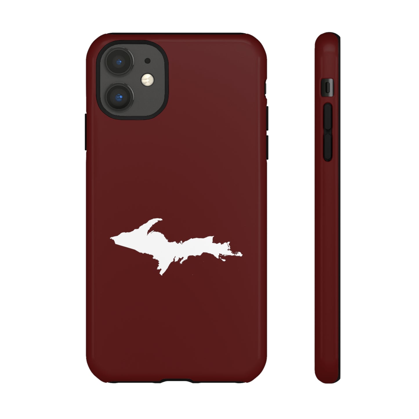 Michigan Upper Peninsula Tough Phone Case (Cherrywood Red w/ UP Outline) | Apple iPhone