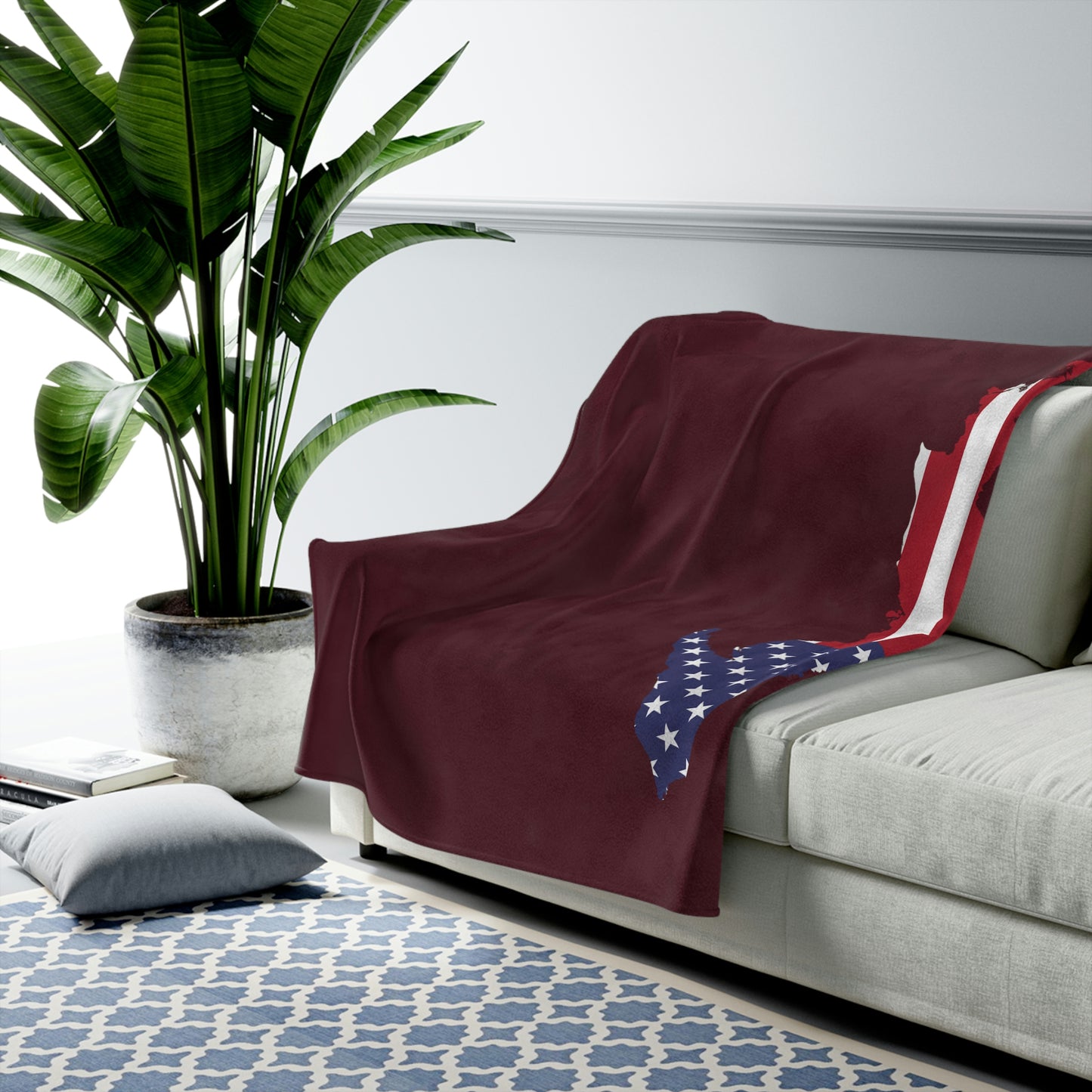 Michigan Upper Peninsula Plush Blanket (w/ UP USA Flag Outline) | Old Mission Burgundy