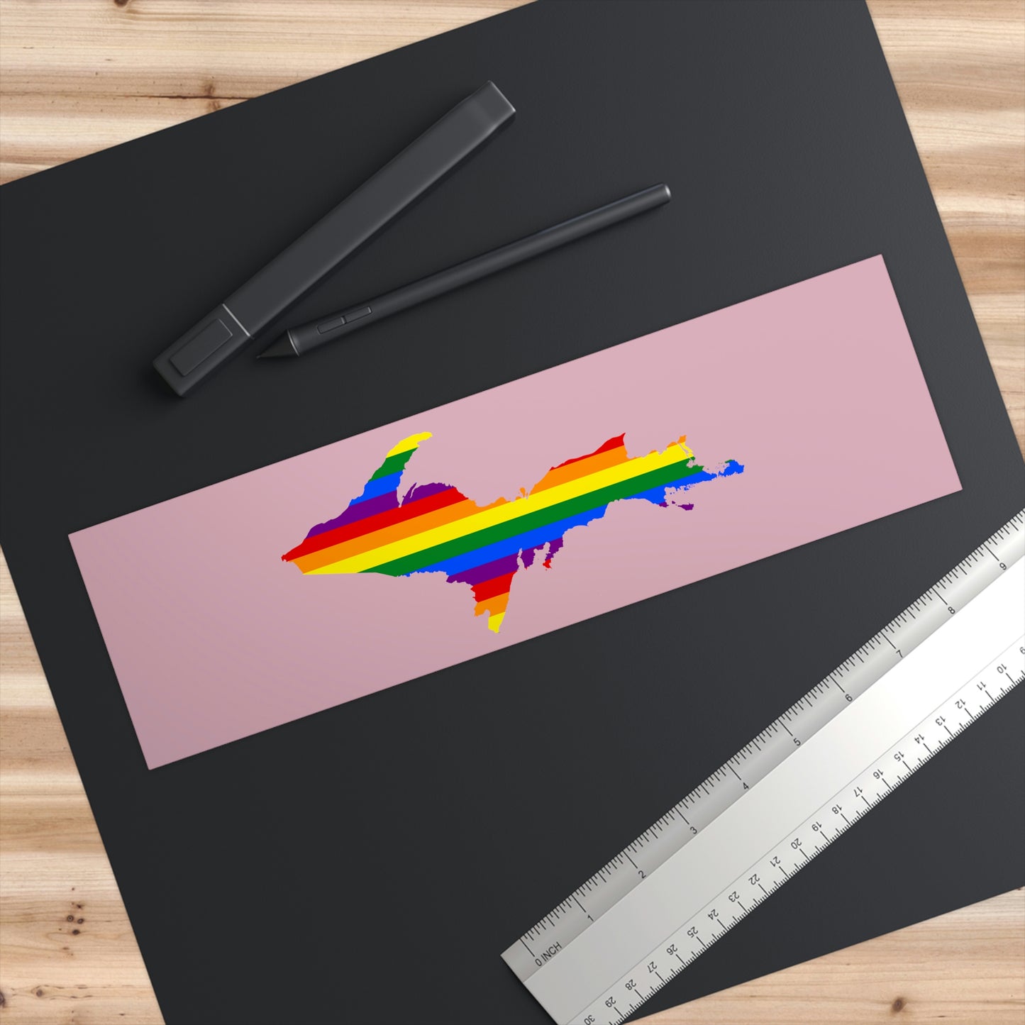 Michigan Upper Peninsula Bumper Stickers (w/ UP Pride Flag Outline) | Pink Background