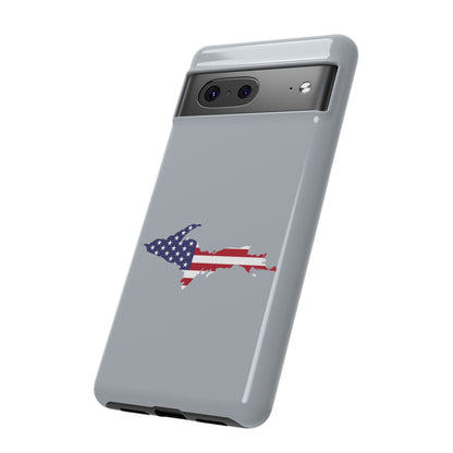 Michigan Upper Peninsula Tough Phone Case (Silver w/ UP USA Flag Outline) | Samsung & Pixel Android