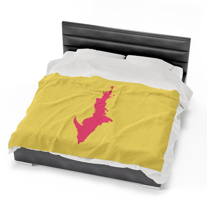 Michigan Upper Peninsula Plush Blanket (w/ Pink UP Outline) | Cherry Yellow