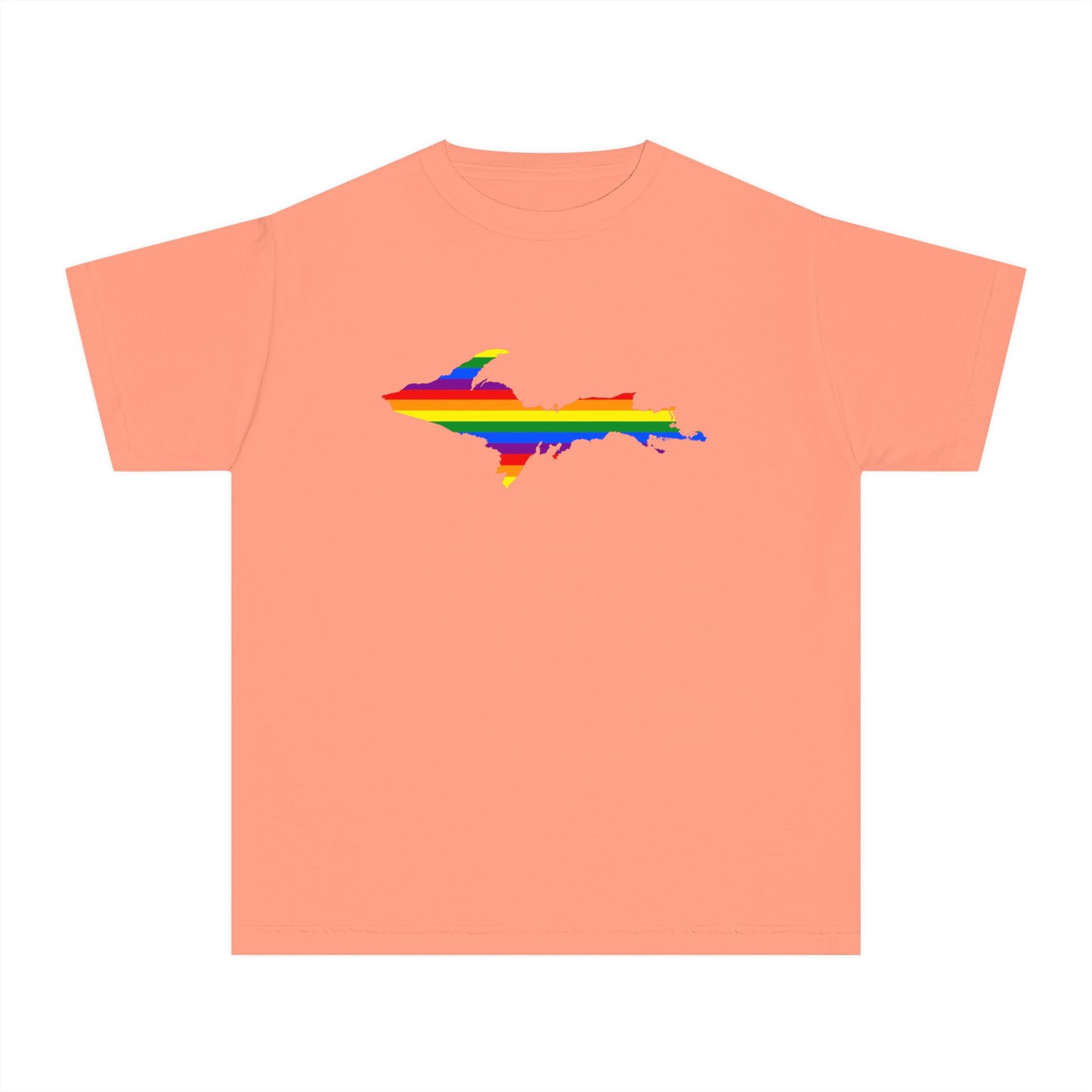 Michigan Upper Peninsula T-Shirt (w/ UP Pride Flag Outline) | Youth Garment-Dyed