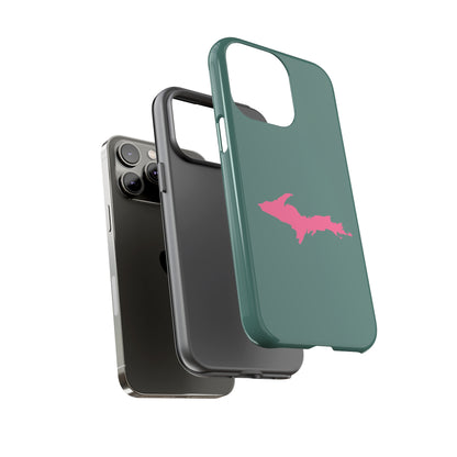 Michigan Upper Peninsula Tough Phone Case (Copper Green w/ Pink UP Outline) | Apple iPhone