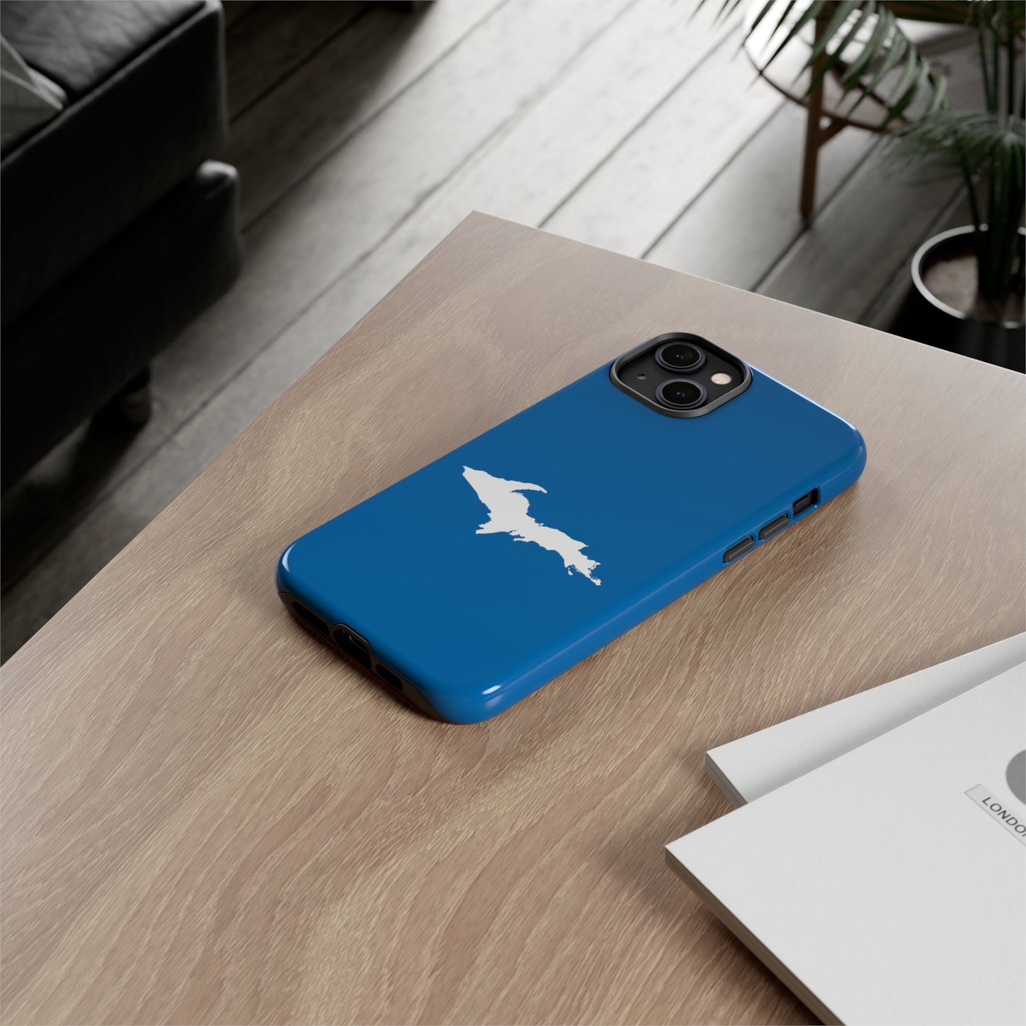 Michigan Upper Peninsula Tough Phone Case (Azure w/ UP Outline) | Apple iPhone