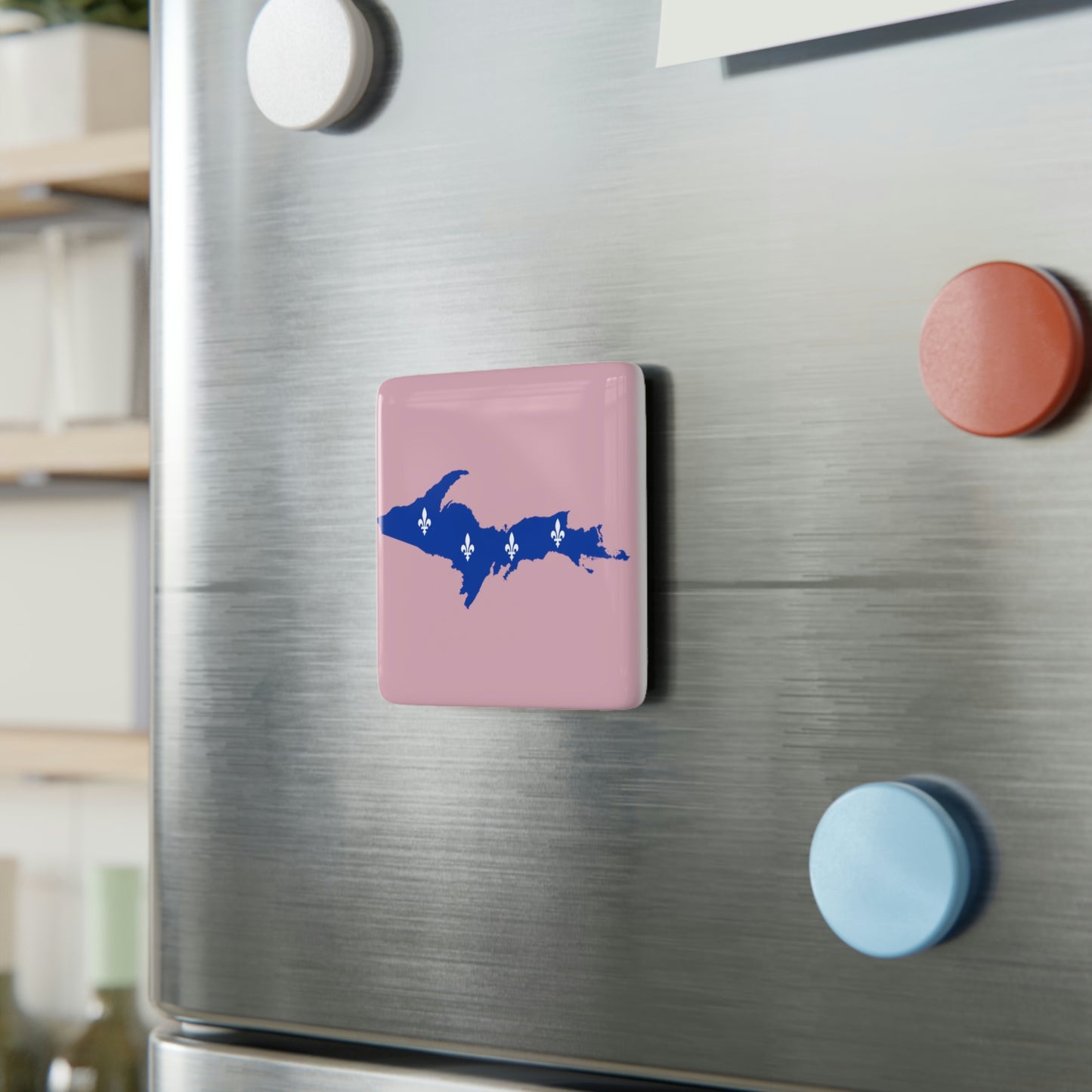 Michigan Upper Peninsula Porcelain Magnet (Pink w/ UP Quebec Flag Outline)