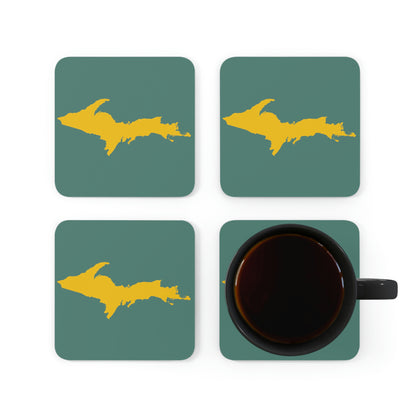 Michigan Upper Peninsula Coaster Set (Copper Green w/ Gold UP Outline) | Corkwood - 4 pack