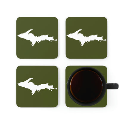 Michigan Upper Peninsula Coaster Set (Army Green w/ UP Outline) | Corkwood - 4 pack