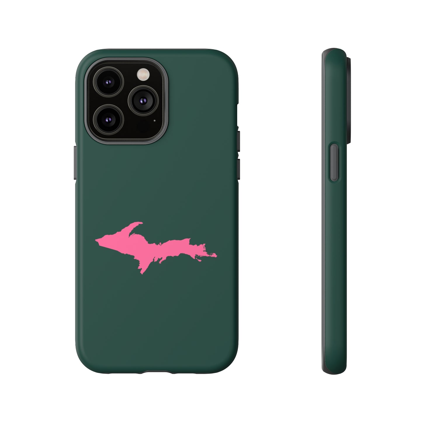 Michigan Upper Peninsula Tough Phone Case (Green w/ Pink UP Outline) | Apple iPhone