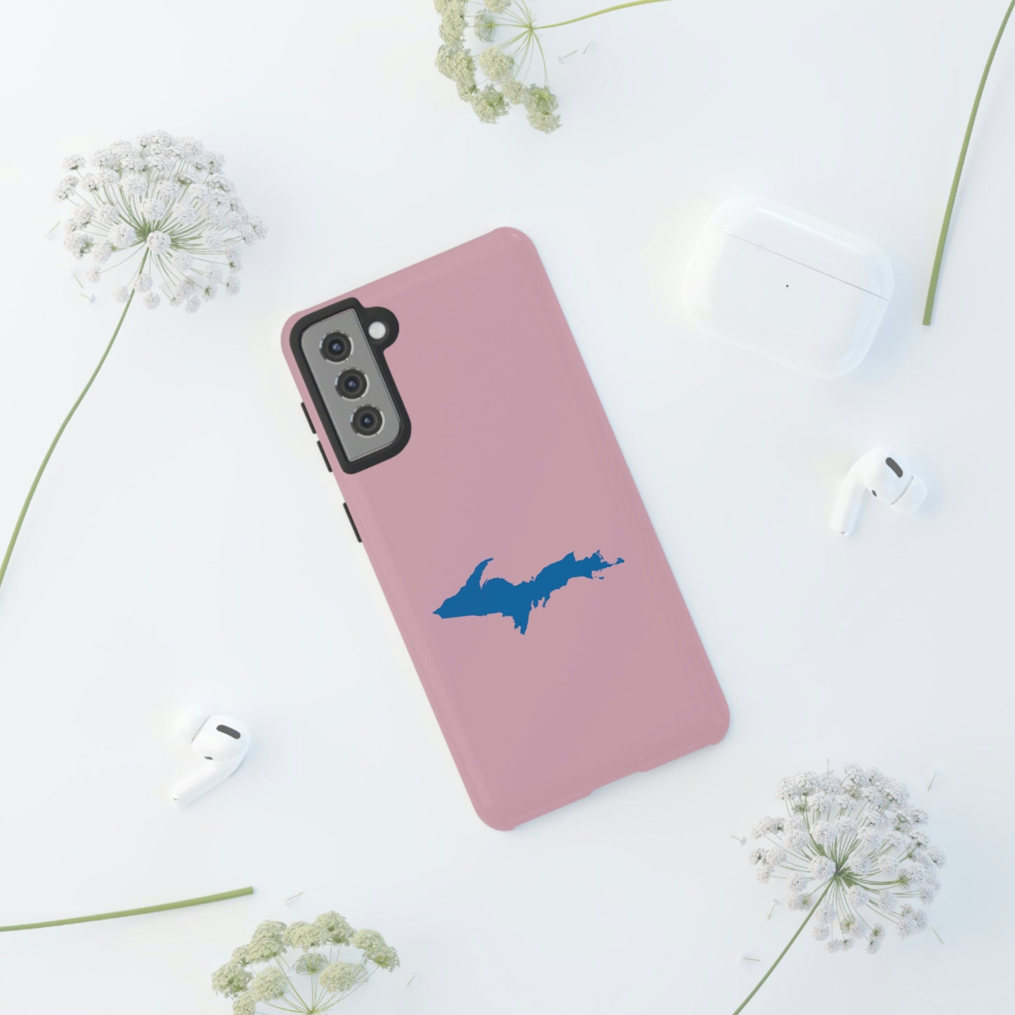 Michigan Upper Peninsula Tough Phone Case (Pink w/ Azure UP Outline) | Samsung & Pixel Android