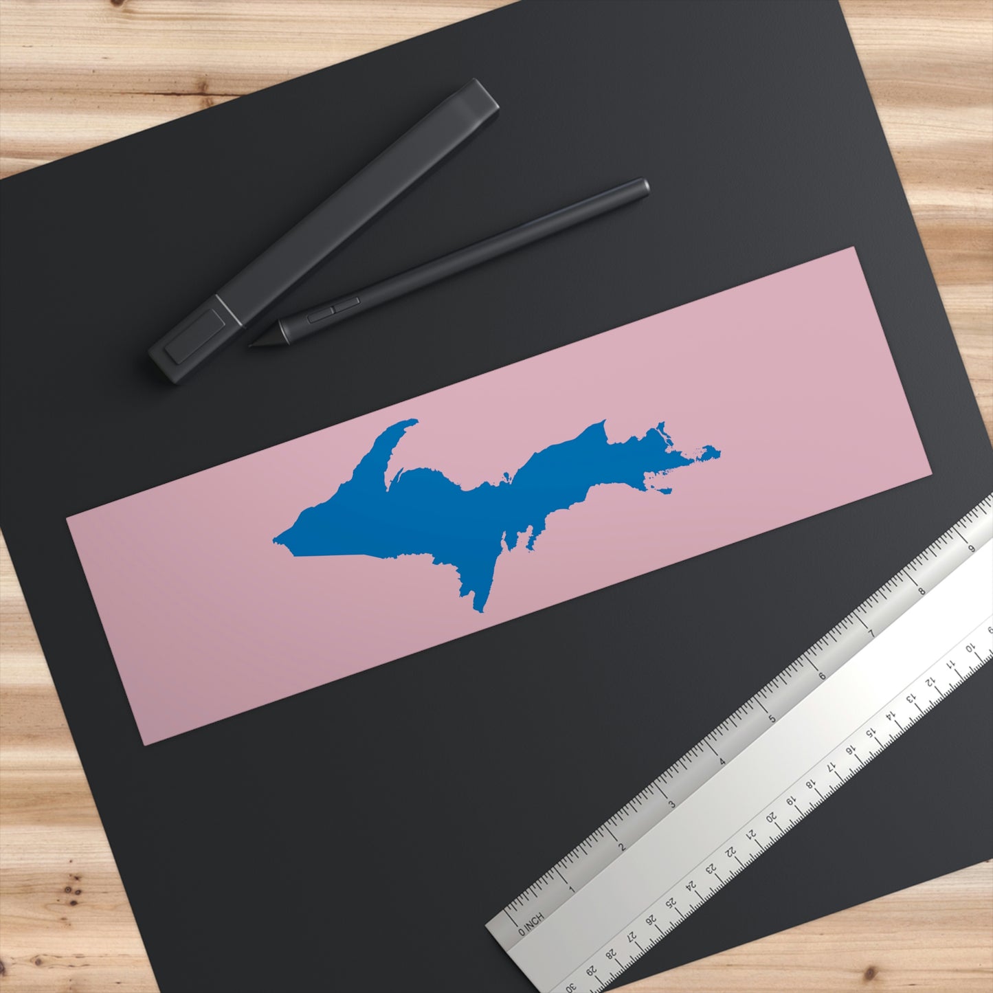 Michigan Upper Peninsula Bumper Sticker (w/ Azure UP Outline) | Pink Background