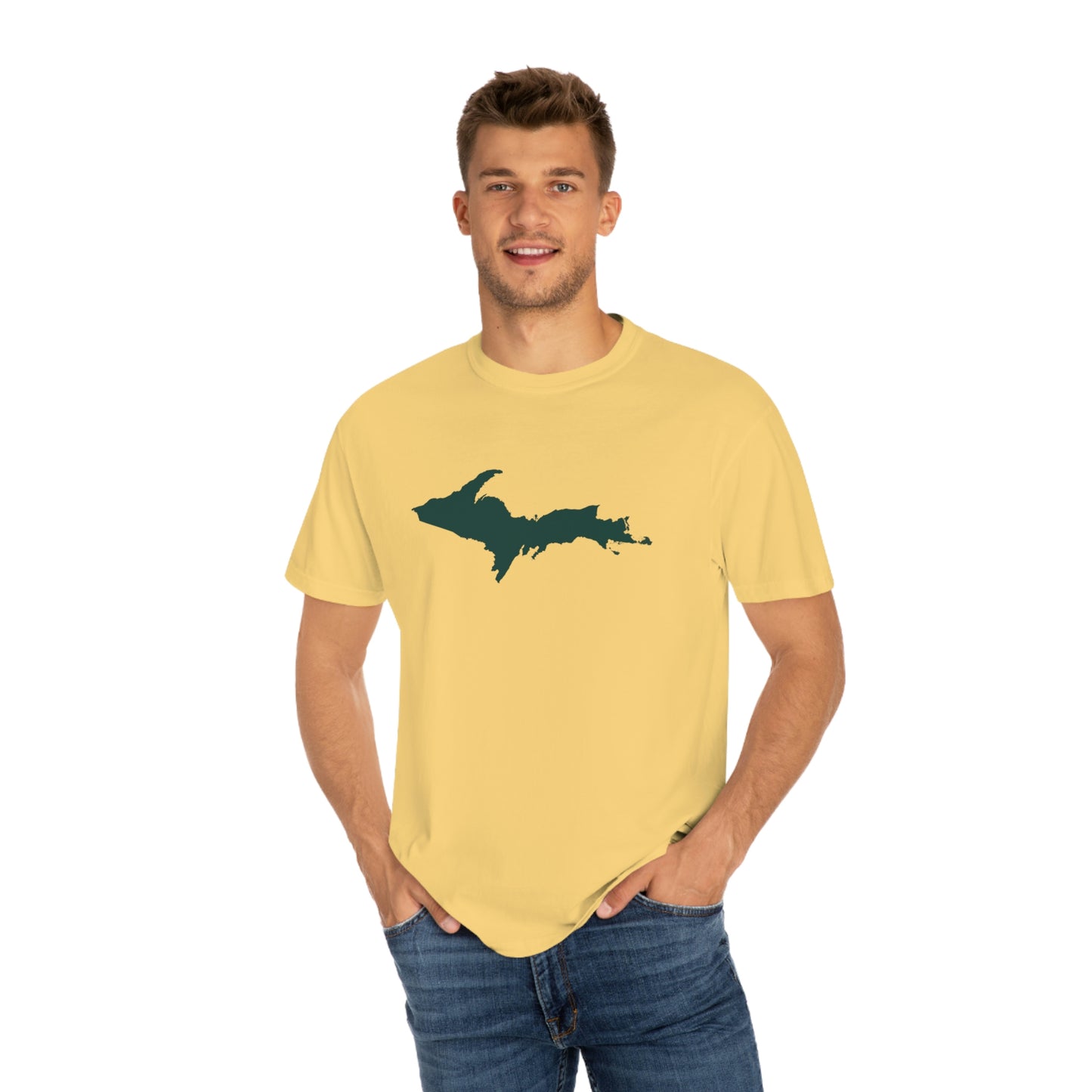 Michigan Upper Peninsula T-Shirt (w/ Green UP Outline) | Unisex Garment-Dyed