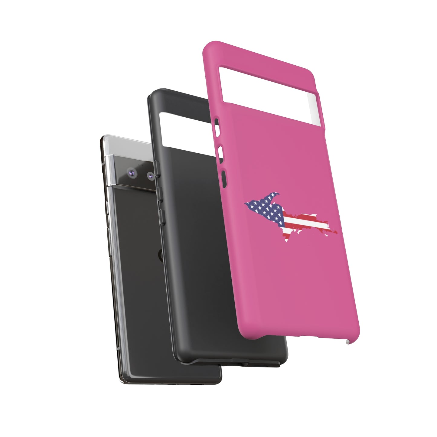 Michigan Upper Peninsula Tough Phone Case (Apple Blossom Pink w/ UP USA Flag Outline) | Samsung & Pixel Android