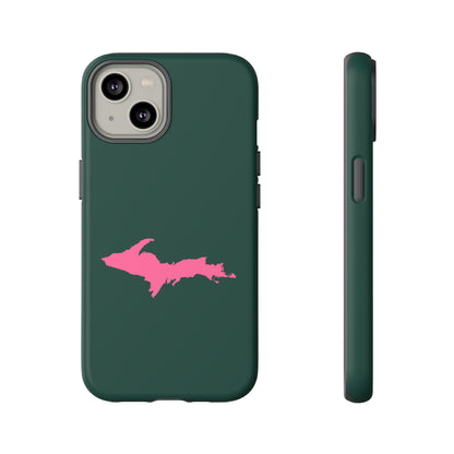 Michigan Upper Peninsula Tough Phone Case (Green w/ Pink UP Outline) | Apple iPhone