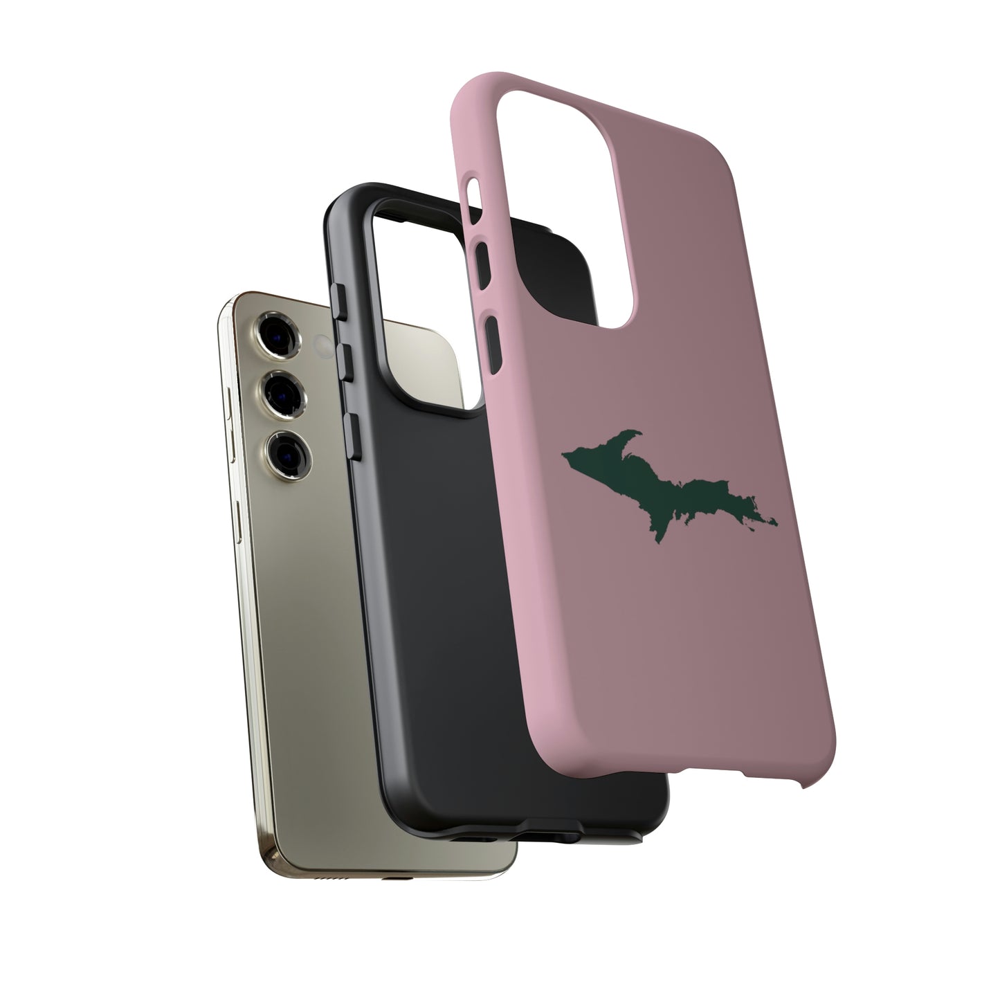 Michigan Upper Peninsula Tough Phone Case (Pink w/ Green UP Outline) | Samsung & Pixel Android