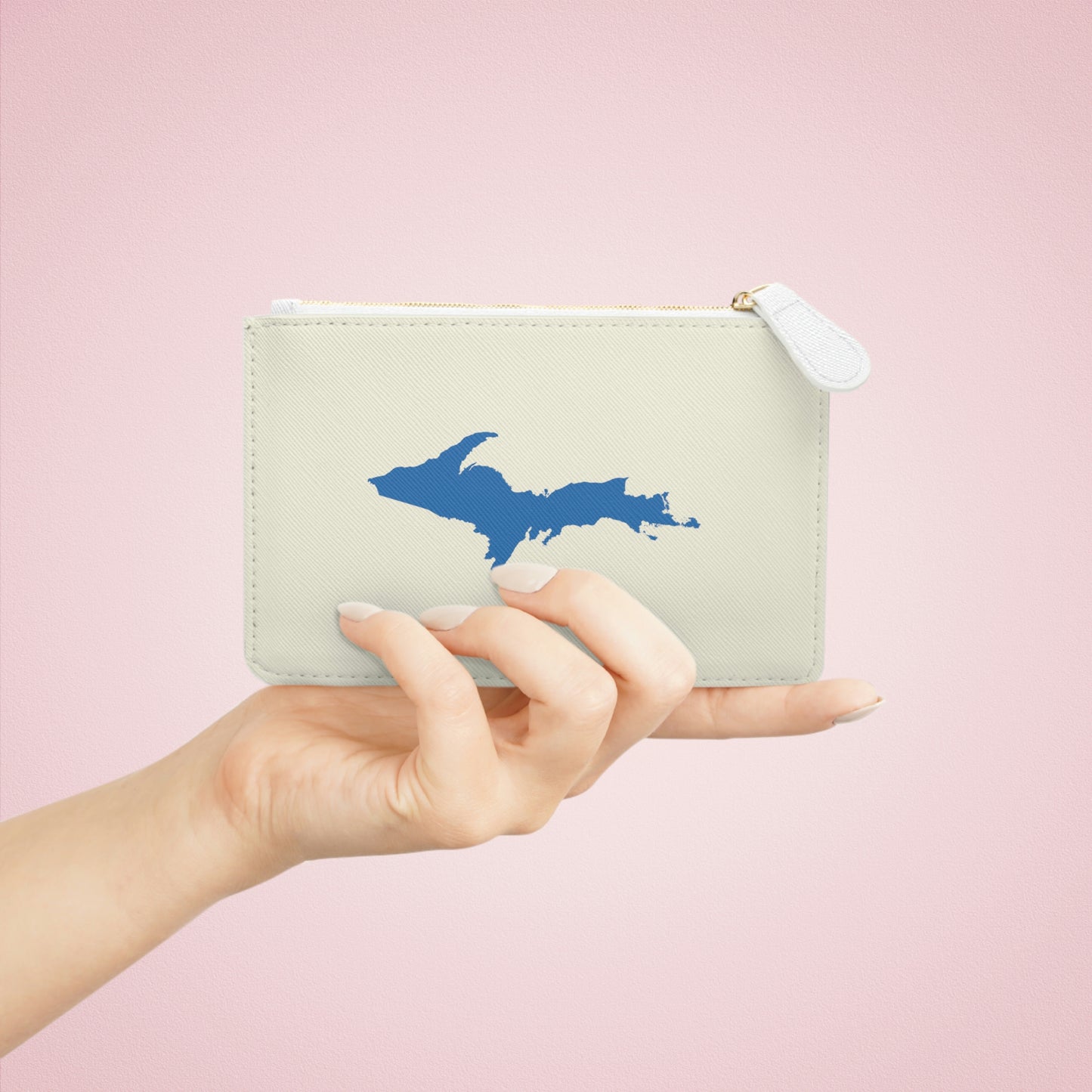 Michigan Upper Peninsula Mini Clutch Bag (Ivory Color w/ Azure UP Outline)