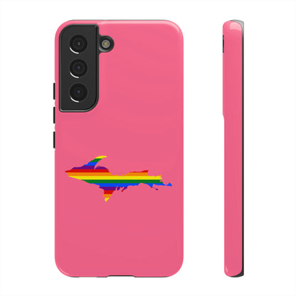 Michigan Upper Peninsula Tough Phone Case (Rhodochrosite Pink w/ UP Pride Flag Outline) | Samsung & Pixel Android