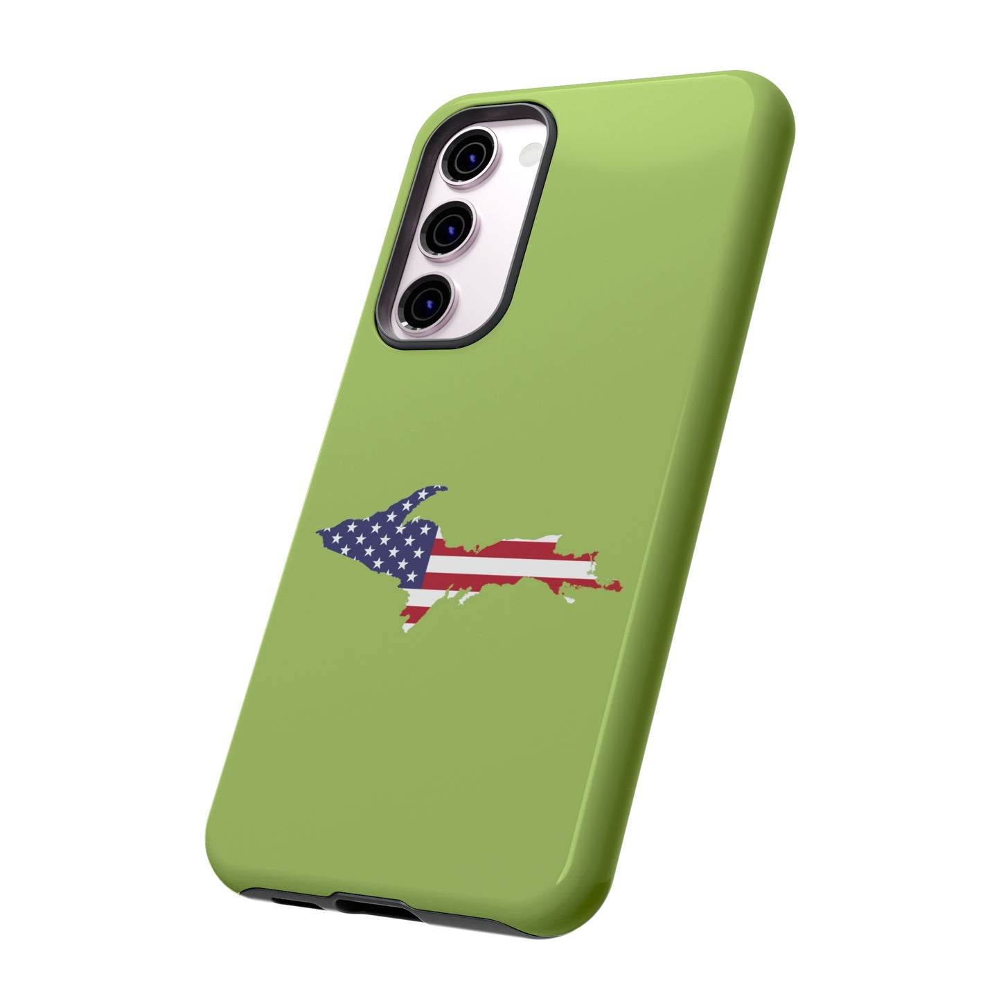 Michigan Upper Peninsula Tough Phone Case (Gooseberry Green w/ UP USA Flag Outline) | Samsung & Pixel Android