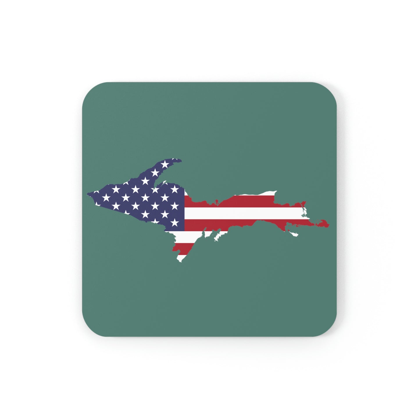 Michigan Upper Peninsula Coaster Set (Copper Green w/ UP USA Flag Outline) | Corkwood - 4 pack