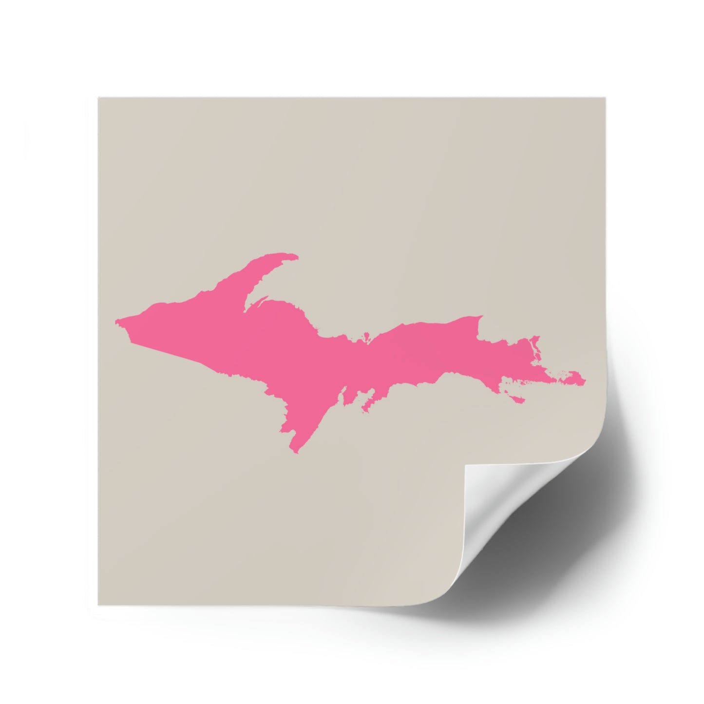 Michigan Upper Peninsula Square Sticker (Canvas Color w/ Pink UP Outline) | Indoor/Outdoor