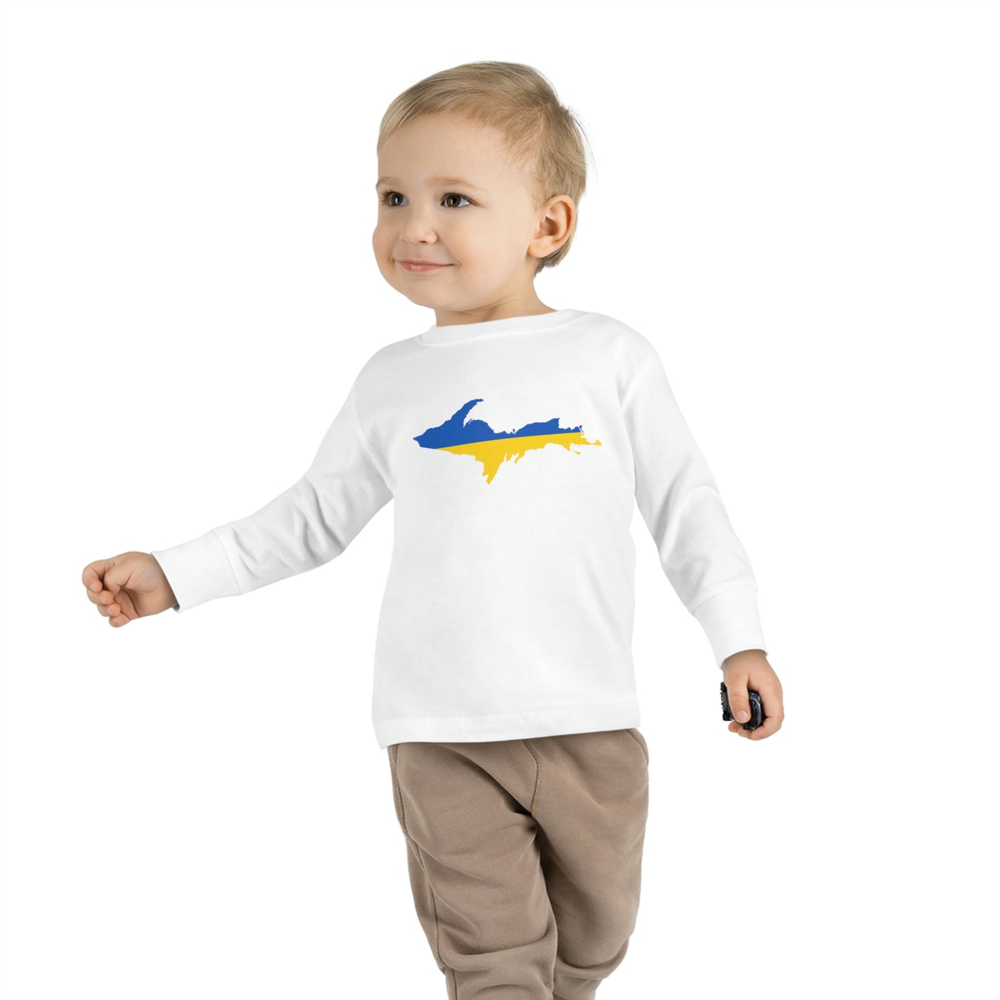 Michigan Upper Peninsula T-Shirt (w/ UP Ukraine Flag Outline) | Toddler Long Sleeve