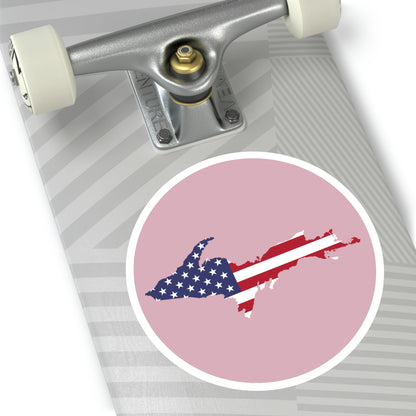 Michigan Upper Peninsula Round Stickers (Pink w/ UP USA Flag Outline) | Indoor\Outdoor