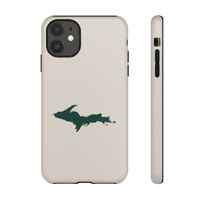 Michigan Upper Peninsula Tough Phone Case (Canvas Color w/ Green UP Outline) | Apple iPhone