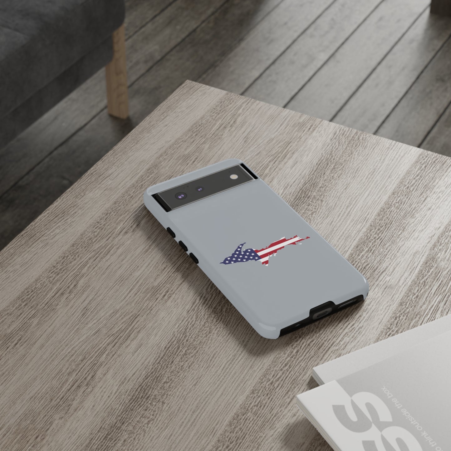 Michigan Upper Peninsula Tough Phone Case (Silver w/ UP USA Flag Outline) | Samsung & Pixel Android