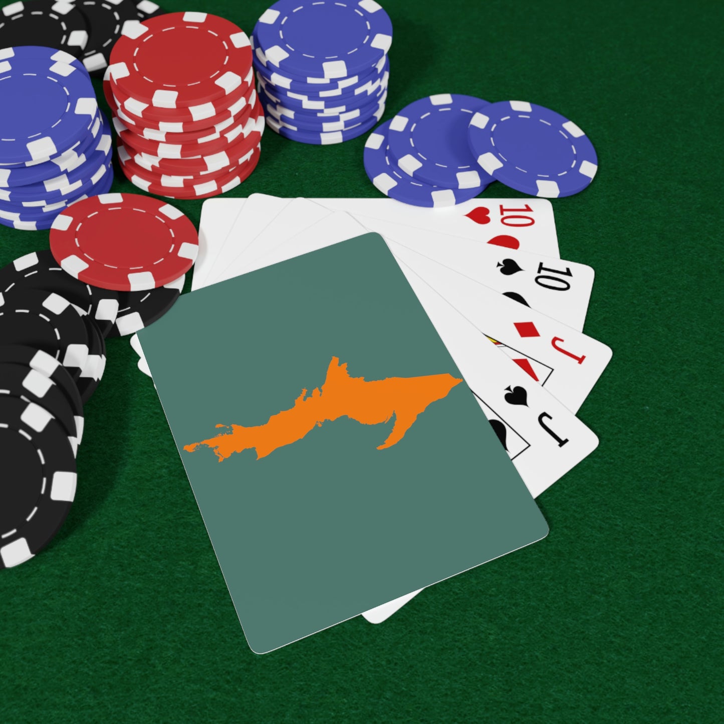 Michigan Upper Peninsula Poker Cards (Copper Green w/ Orange UP Outline)