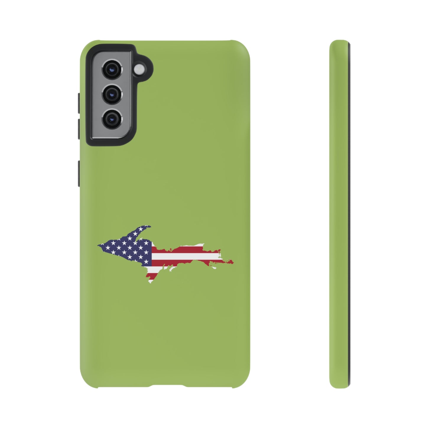 Michigan Upper Peninsula Tough Phone Case (Gooseberry Green w/ UP USA Flag Outline) | Samsung & Pixel Android