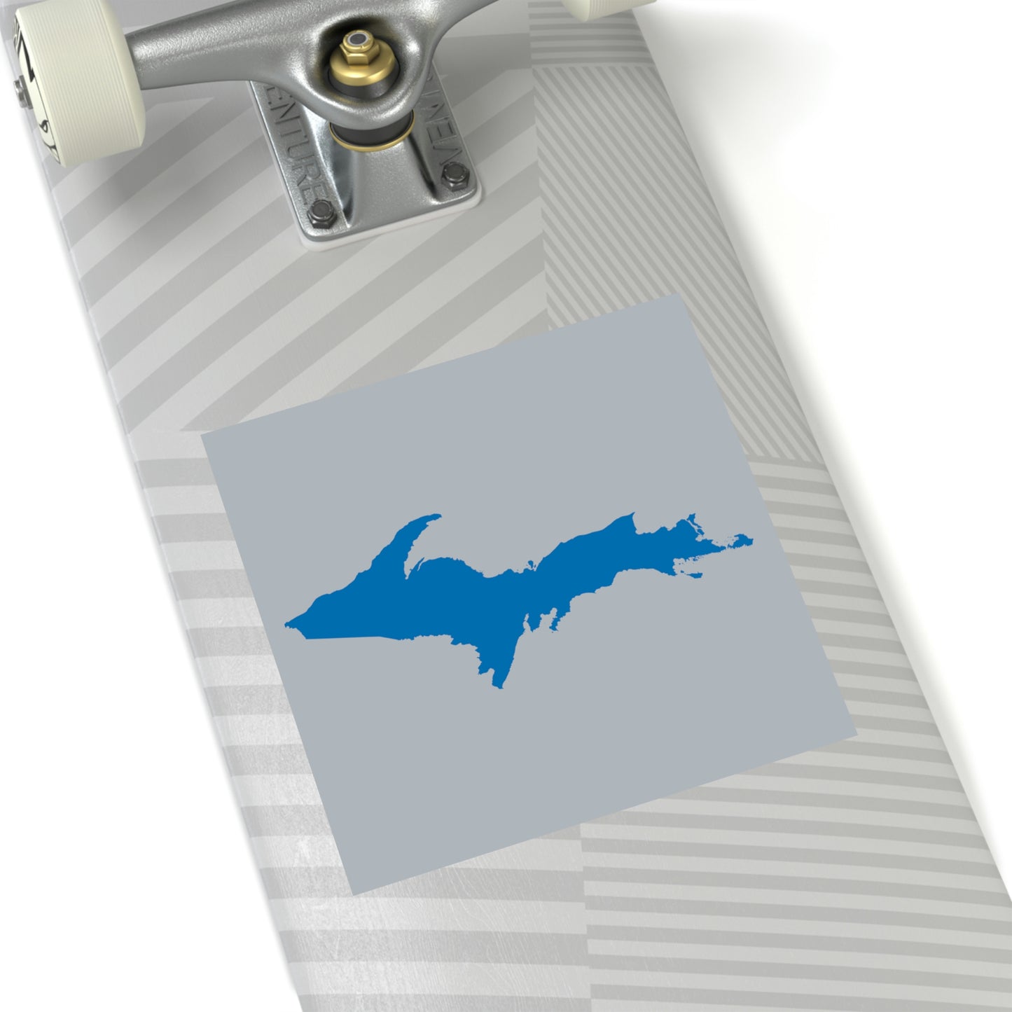 Michigan Upper Peninsula Square Sticker (Silver w/ Azure UP Outline) | Indoor/Outdoor