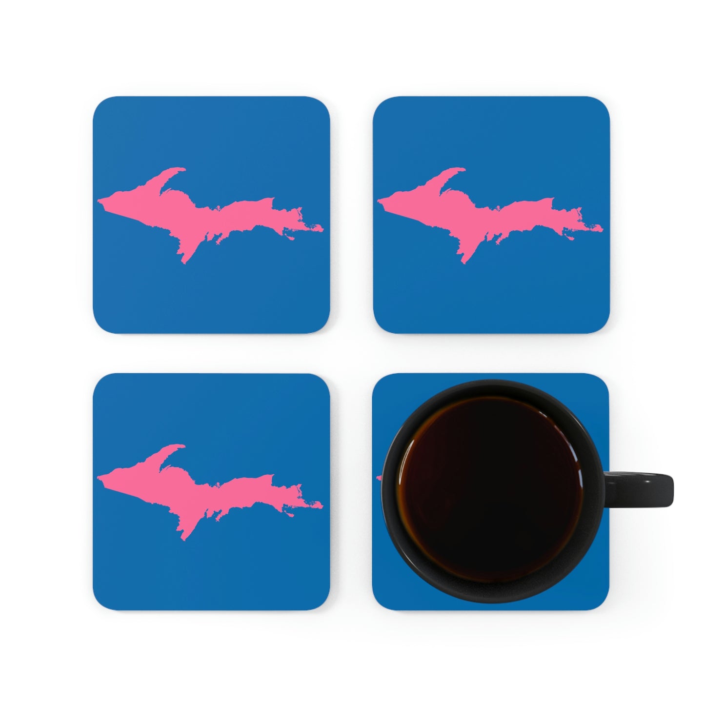 Michigan Upper Peninsula Coaster Set (Azure w/ Pink UP Outline) | Corkwood - 4 pack