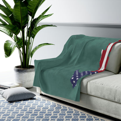 Michigan Upper Peninsula Plush Blanket (w/ UP USA Flag Outline) | Copper Green
