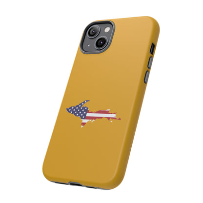 Michigan Upper Peninsula Tough Phone Case (Gold w/ UP USA Flag Outline) | Apple iPhone