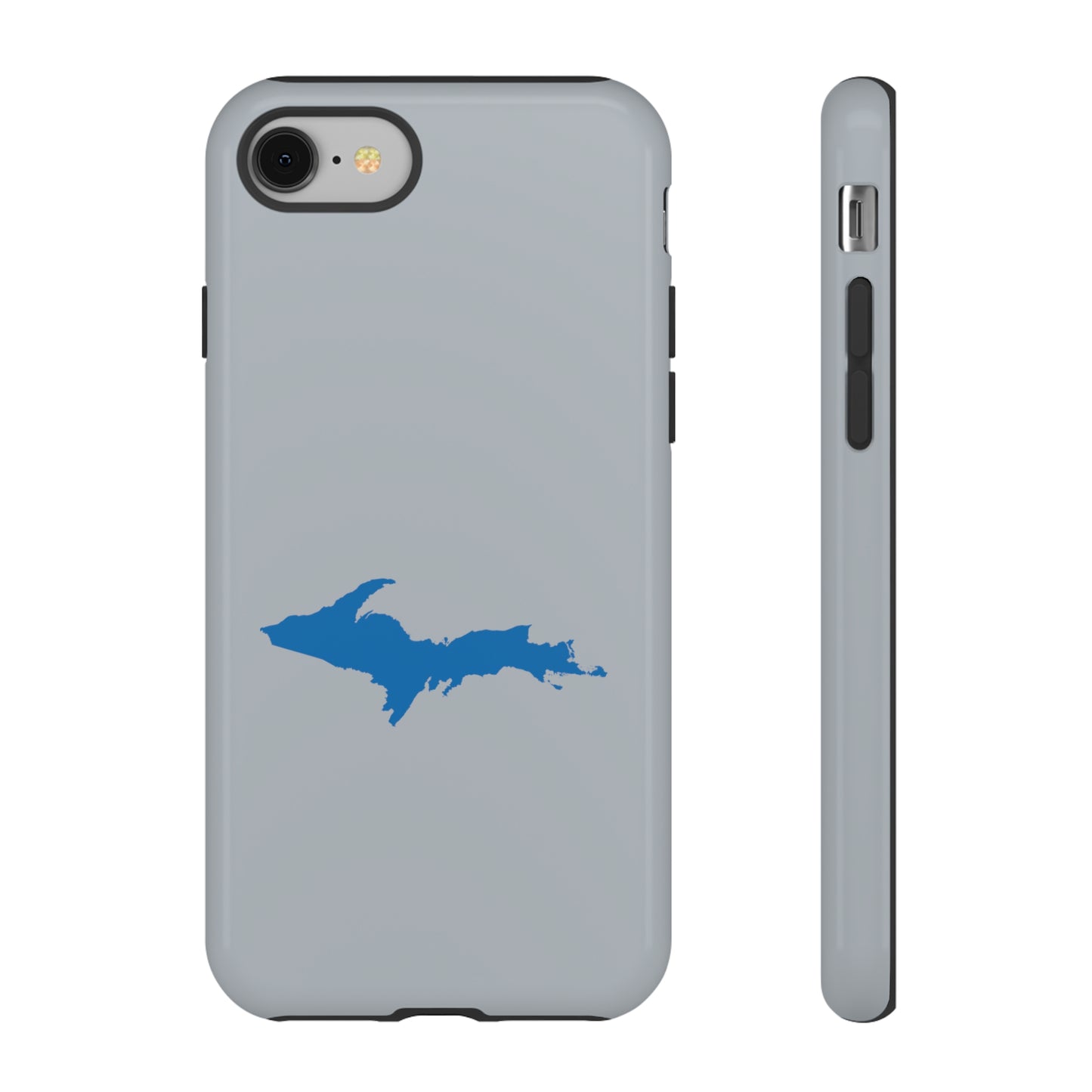 Michigan Upper Peninsula Tough Phone Case (Silver w/ Azure UP Outline) | Apple iPhone