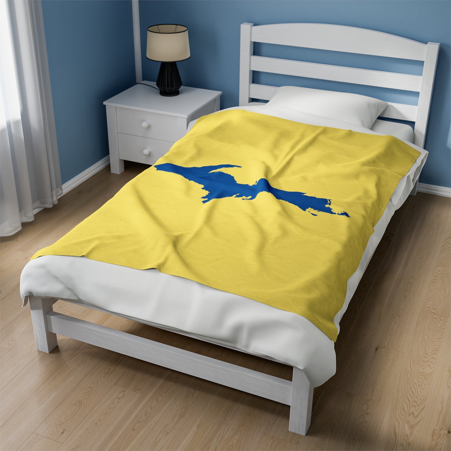 Michigan Upper Peninsula Plush Blanket (w/ Azure UP Outline) | Cherry Yellow