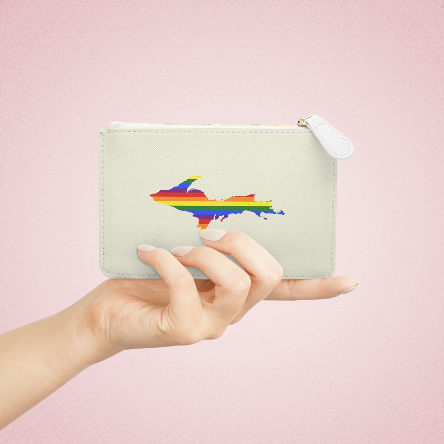 Michigan Upper Peninsula Mini Clutch Bag (Ivory Color w/ UP Pride Flag Outline)