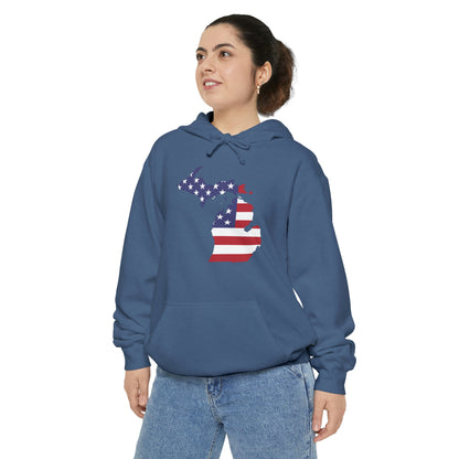 Michigan Upper Peninsula Hoodie (w/ MI USA Flag Outline) | Unisex Garment-Dyed