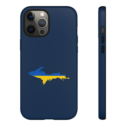 Michigan Upper Peninsula Tough Phone Case (Navy w/ UP Ukraine Flag Outline) | Apple iPhone