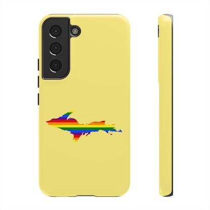 Michigan Upper Peninsula Tough Phone Case (Yellow Cherry Color w/ UP Pride Flag Outline) | Samsung & Pixel Android