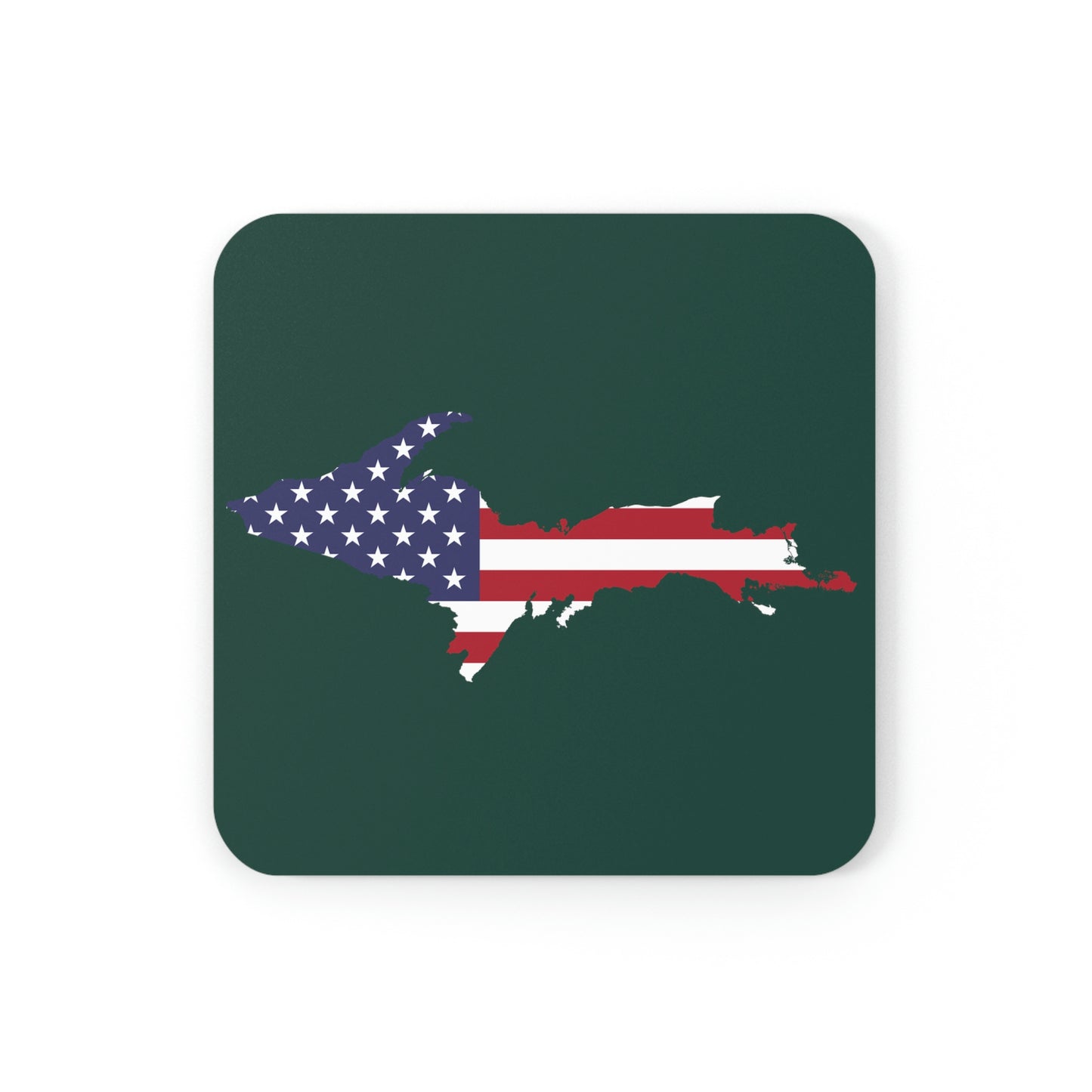 Michigan Upper Peninsula Coaster Set (Green w/ UP USA Flag Outline) | Corkwood - 4 pack