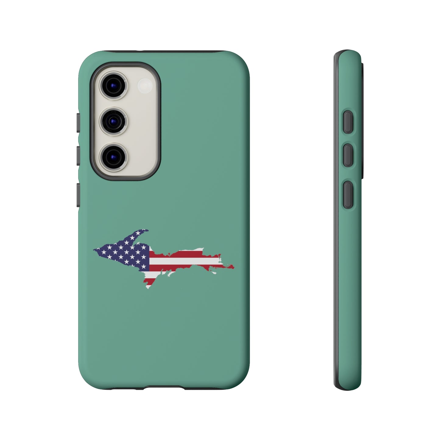 Michigan Upper Peninsula Tough Phone Case ('64 Metallic Mint Green w/ UP USA Flag Outline) | Samsung & Pixel Android