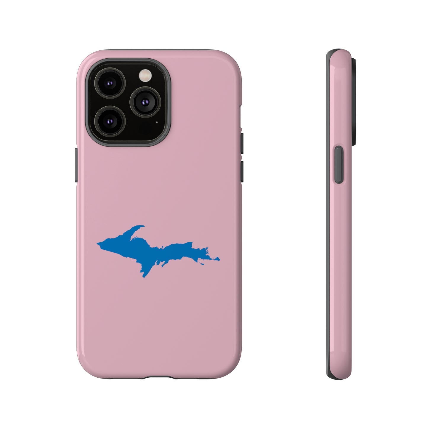 Michigan Upper Peninsula Tough Phone Case (Pink w/ Azure UP Outline) | Apple iPhone