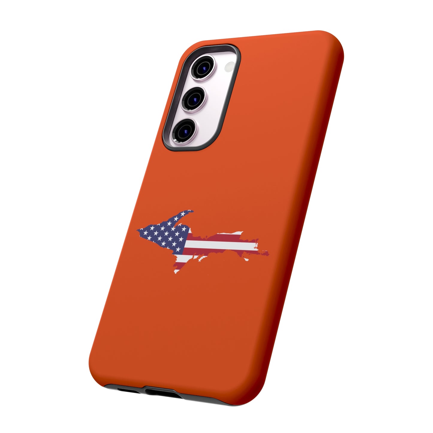 Michigan Upper Peninsula Tough Phone Case (Maple Leaf Orange w/ UP USA Flag Outline) | Samsung & Pixel Android