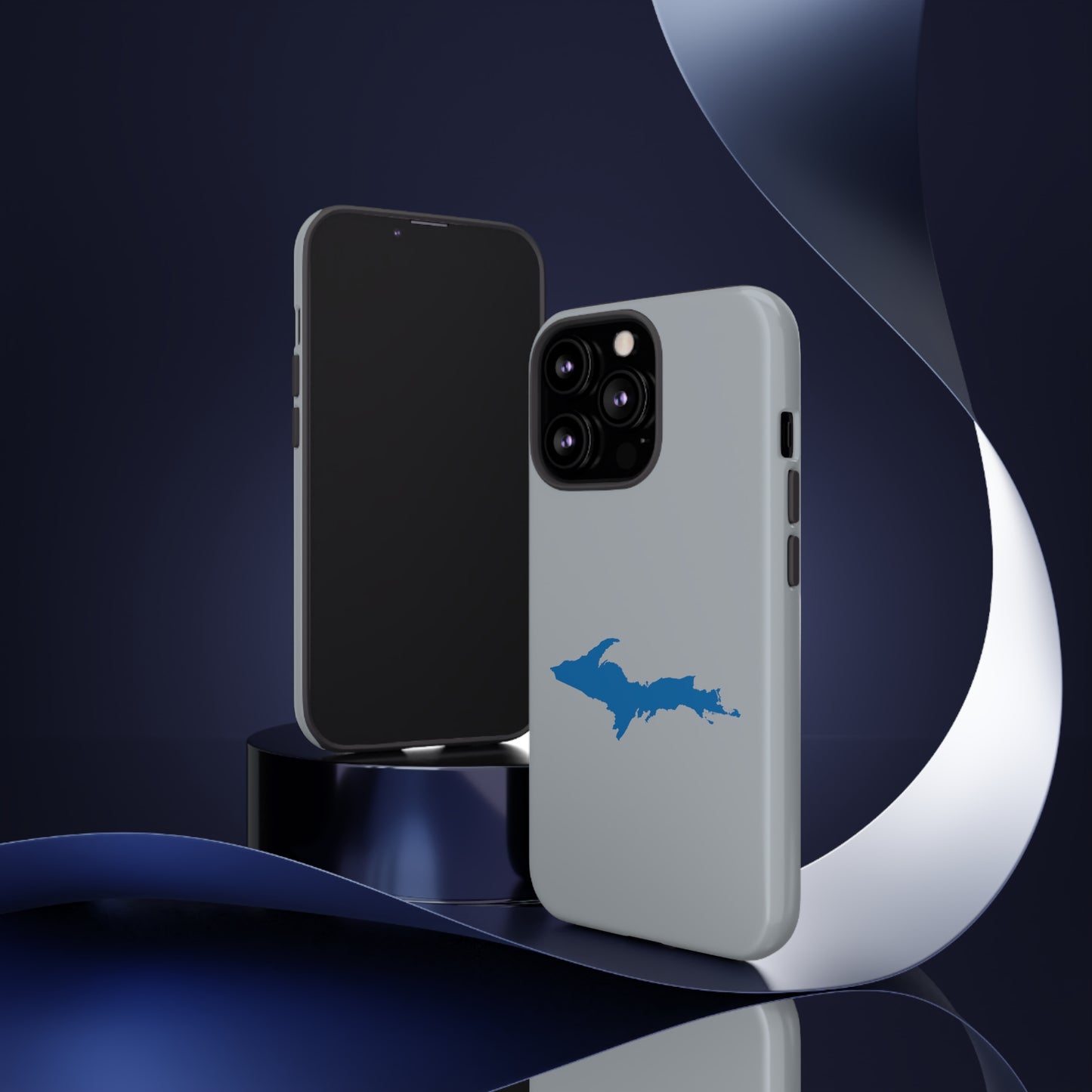 Michigan Upper Peninsula Tough Phone Case (Silver w/ Azure UP Outline) | Apple iPhone