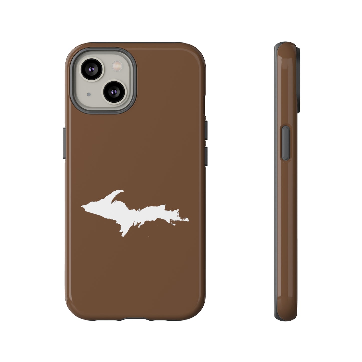 Michigan Upper Peninsula Tough Phone Case (Coffee Color w/ UP Outline) | Apple iPhone