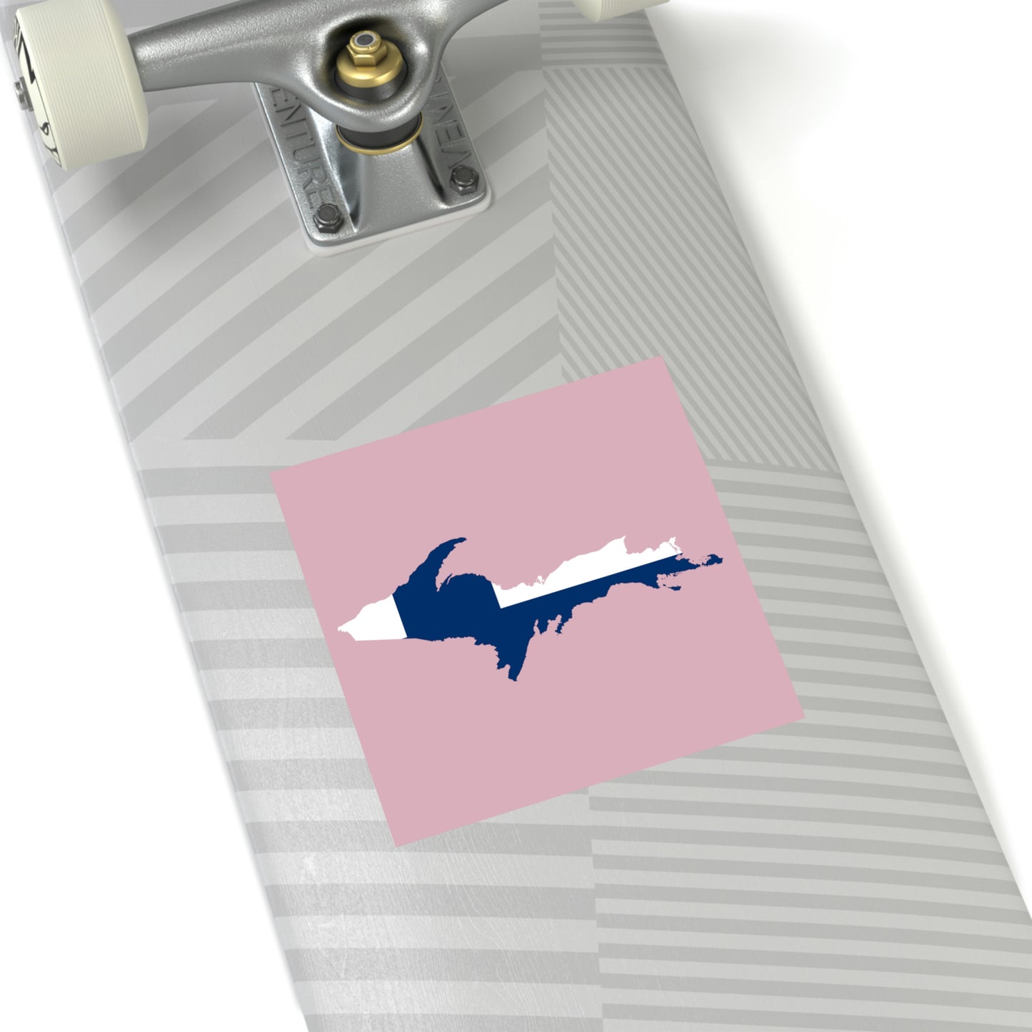 Michigan Upper Peninsula Square Sticker (Pink w/ UP Finland Flag Outline) | Indoor/Outdoor