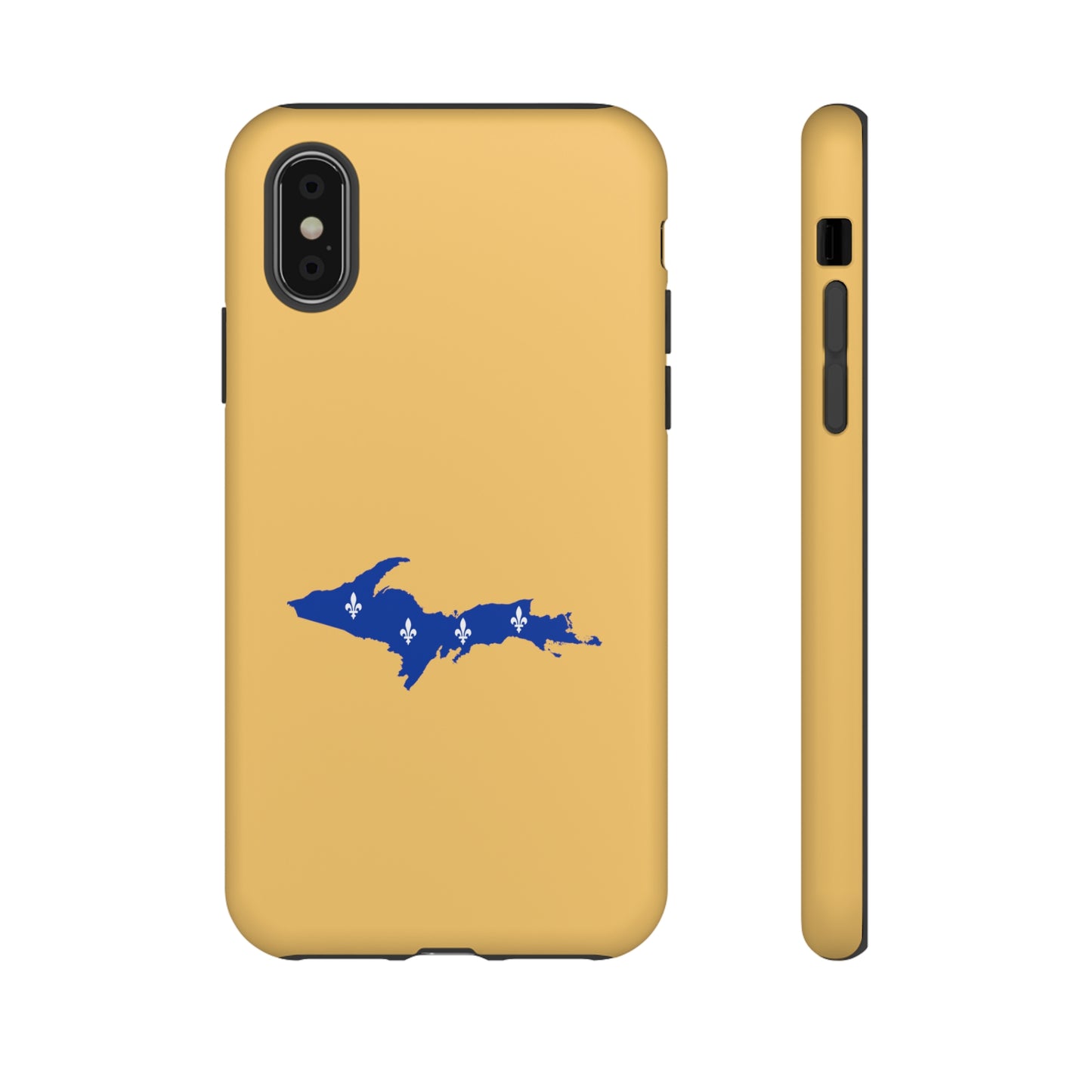 Michigan Upper Peninsula Tough Phone Case (Citrine Color w/ UP Quebec Flag Outline) | Apple iPhone