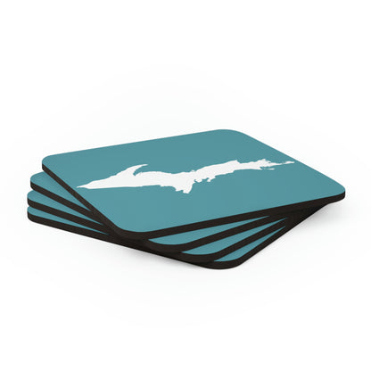 Michigan Upper Peninsula Coaster Set (Huron Blue w/ UP Outline) | Corkwood - 4 pack