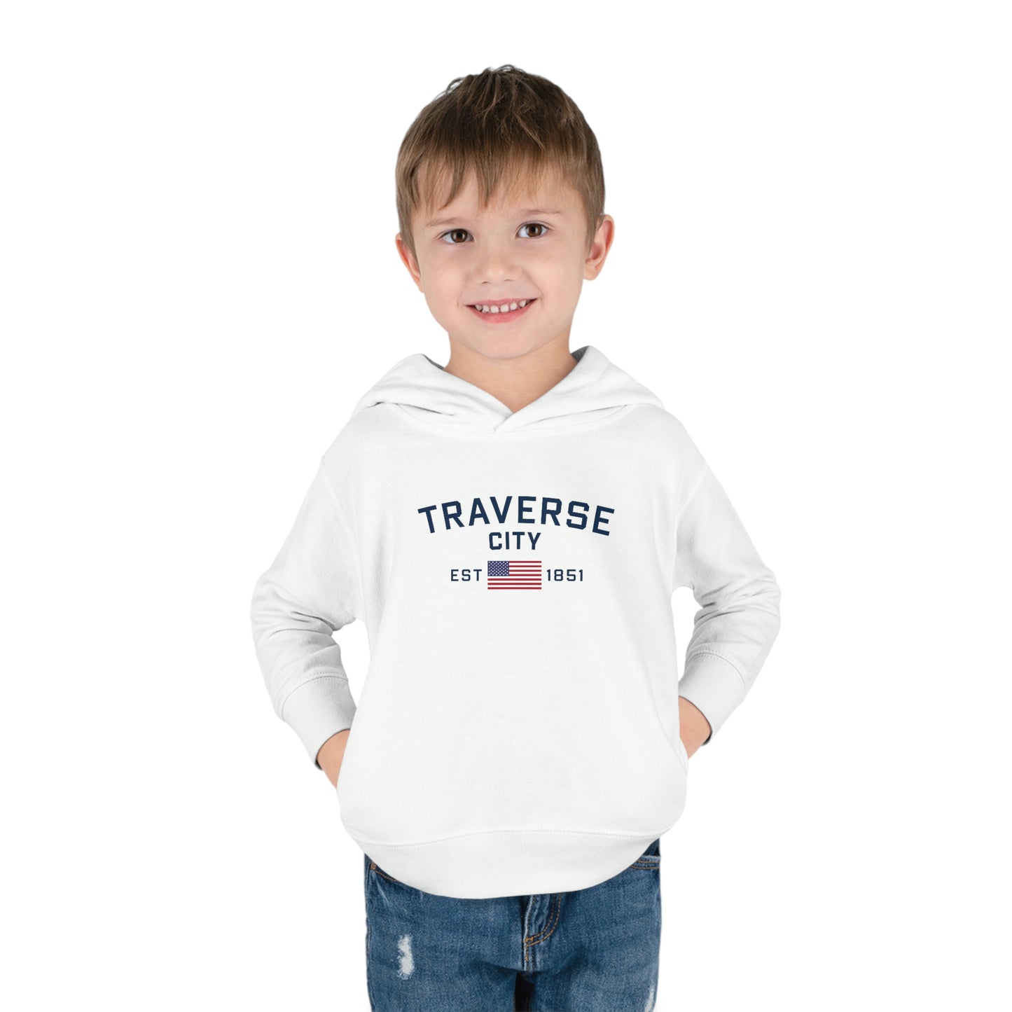 'Traverse City EST 1851' Hoodie (w/USA Flag Outline) | Unisex Toddler